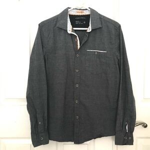 DENIM & Flower Men’s Slim Fit Casual Button Down Shirt Charcoal Gray Size Medium